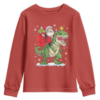 Funny Dinosaur Christmas Santa Claus Riding Dino Youth Sweatshirt - Wonder Print Shop