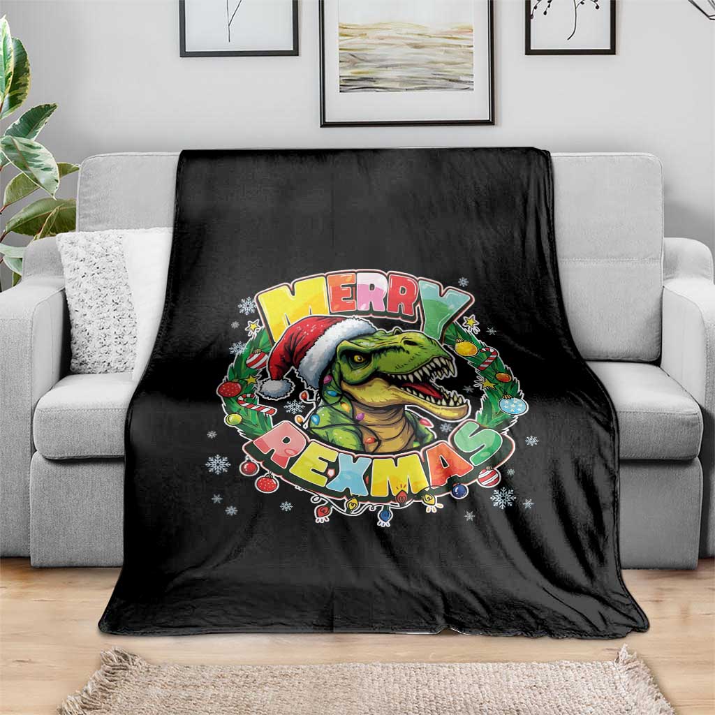 Funny Christmas Dinosaur Throw Blanket Merry Rexmas Dino Xmas Wreath - Wonder Print Shop