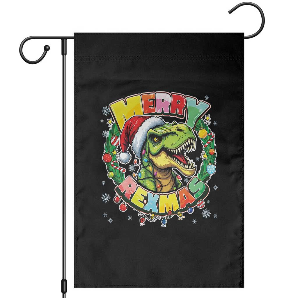 Funny Christmas Dinosaur Garden Flag Merry Rexmas Dino Xmas Wreath - Wonder Print Shop