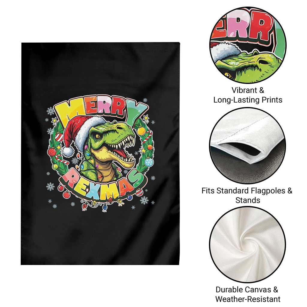 Funny Christmas Dinosaur Garden Flag Merry Rexmas Dino Xmas Wreath - Wonder Print Shop