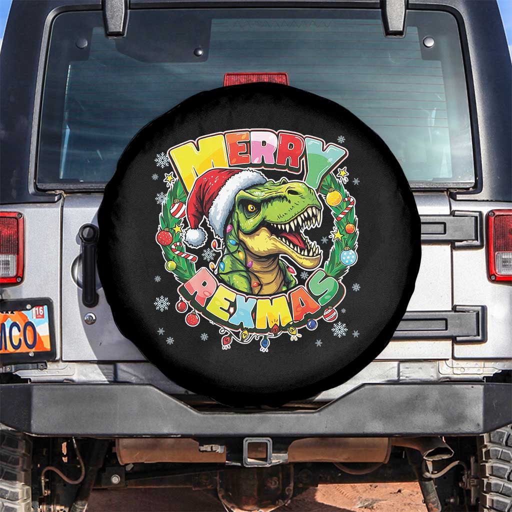 Funny Christmas Dinosaur Spare Tire Cover Merry Rexmas Dino Xmas Wreath - Wonder Print Shop
