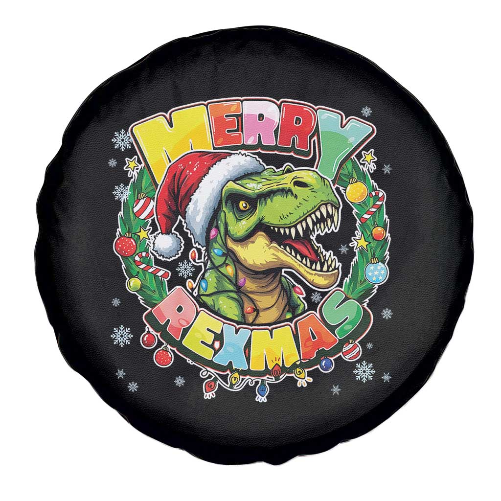 Funny Christmas Dinosaur Spare Tire Cover Merry Rexmas Dino Xmas Wreath - Wonder Print Shop