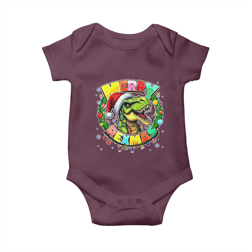 Funny Christmas Dinosaur Baby Onesie Merry Rexmas Dino Xmas Wreath - Wonder Print Shop