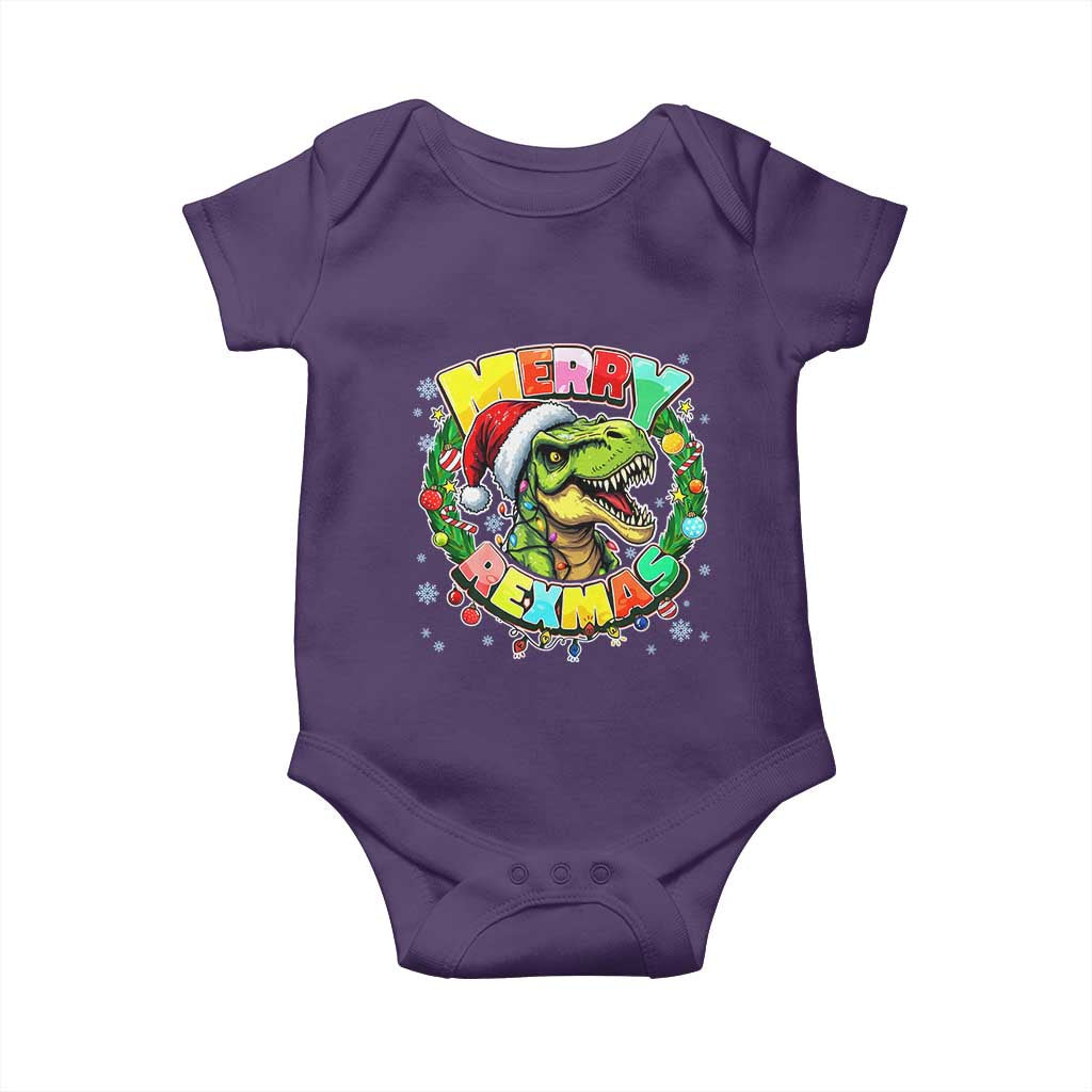 Funny Christmas Dinosaur Baby Onesie Merry Rexmas Dino Xmas Wreath - Wonder Print Shop