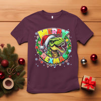 Funny Christmas Dinosaur T Shirt Merry Rexmas Dino Xmas Wreath - Wonder Print Shop