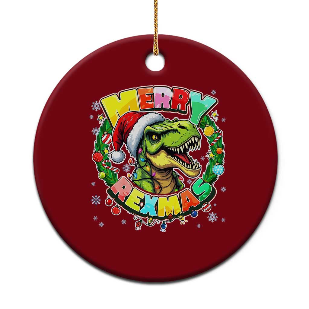 Funny Christmas Dinosaur Ceramic Ornament Merry Rexmas Dino Xmas Wreath - Wonder Print Shop