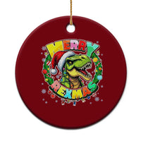 Funny Christmas Dinosaur Ceramic Ornament Merry Rexmas Dino Xmas Wreath - Wonder Print Shop