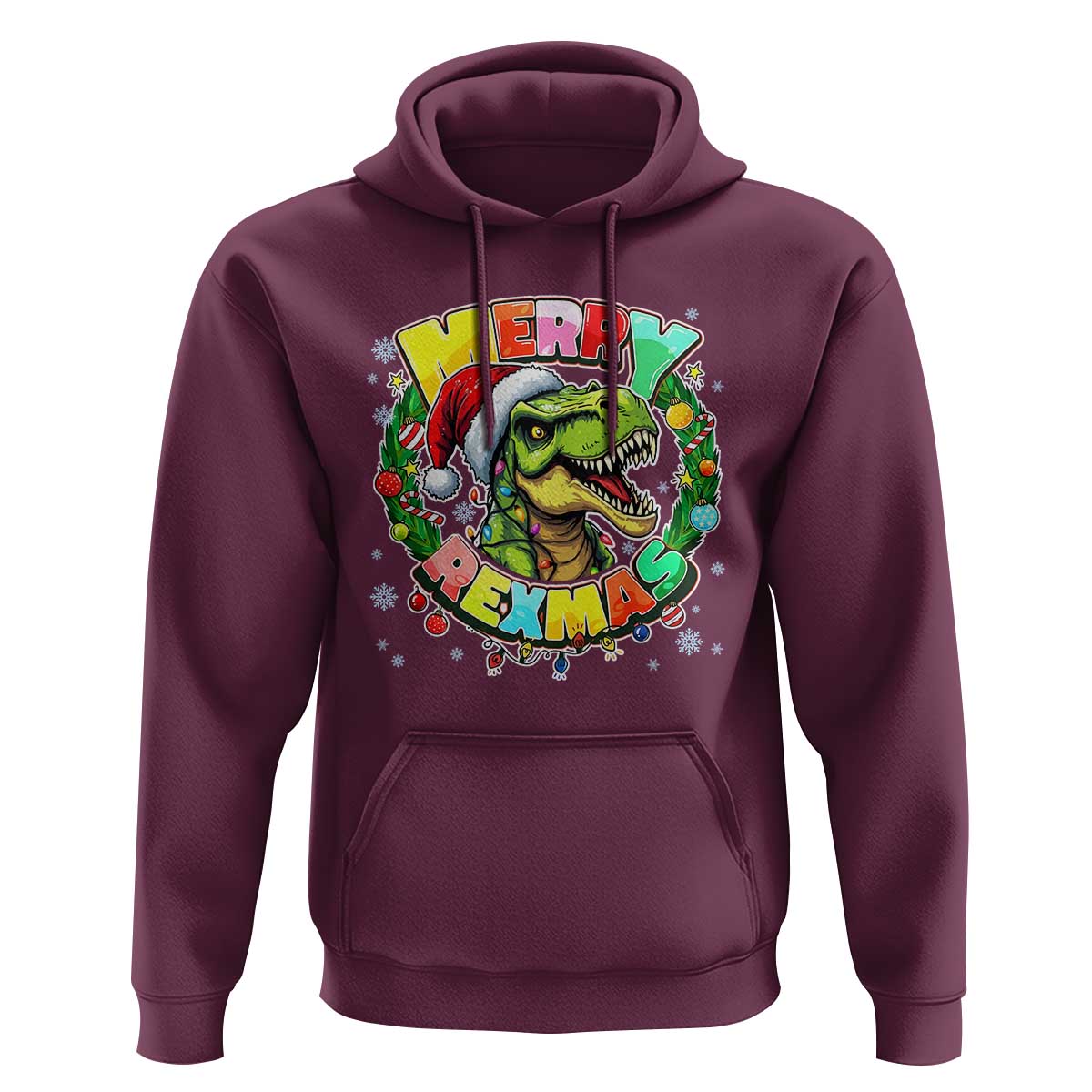 Funny Christmas Dinosaur Hoodie Merry Rexmas Dino Xmas Wreath - Wonder Print Shop