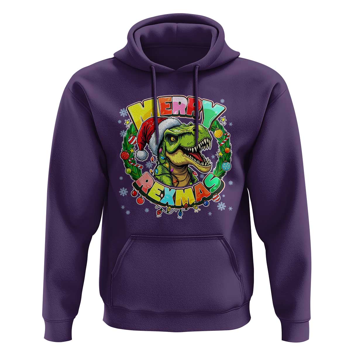 Funny Christmas Dinosaur Hoodie Merry Rexmas Dino Xmas Wreath - Wonder Print Shop