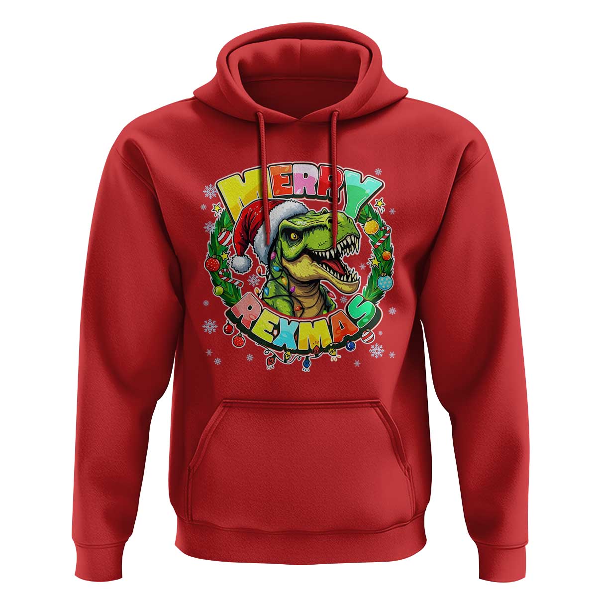 Funny Christmas Dinosaur Hoodie Merry Rexmas Dino Xmas Wreath - Wonder Print Shop
