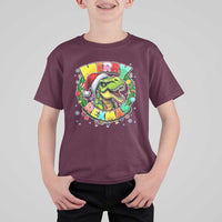 Funny Christmas Dinosaur T Shirt For Kid Merry Rexmas Dino Xmas Wreath - Wonder Print Shop