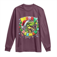 Funny Christmas Dinosaur Long Sleeve Shirt Merry Rexmas Dino Xmas Wreath - Wonder Print Shop