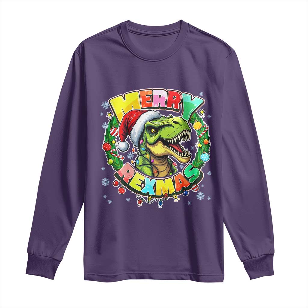 Funny Christmas Dinosaur Long Sleeve Shirt Merry Rexmas Dino Xmas Wreath - Wonder Print Shop