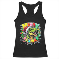 Funny Christmas Dinosaur Racerback Tank Top Merry Rexmas Dino Xmas Wreath - Wonder Print Shop