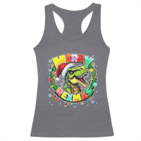 Funny Christmas Dinosaur Racerback Tank Top Merry Rexmas Dino Xmas Wreath - Wonder Print Shop