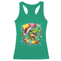 Funny Christmas Dinosaur Racerback Tank Top Merry Rexmas Dino Xmas Wreath - Wonder Print Shop