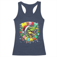 Funny Christmas Dinosaur Racerback Tank Top Merry Rexmas Dino Xmas Wreath - Wonder Print Shop