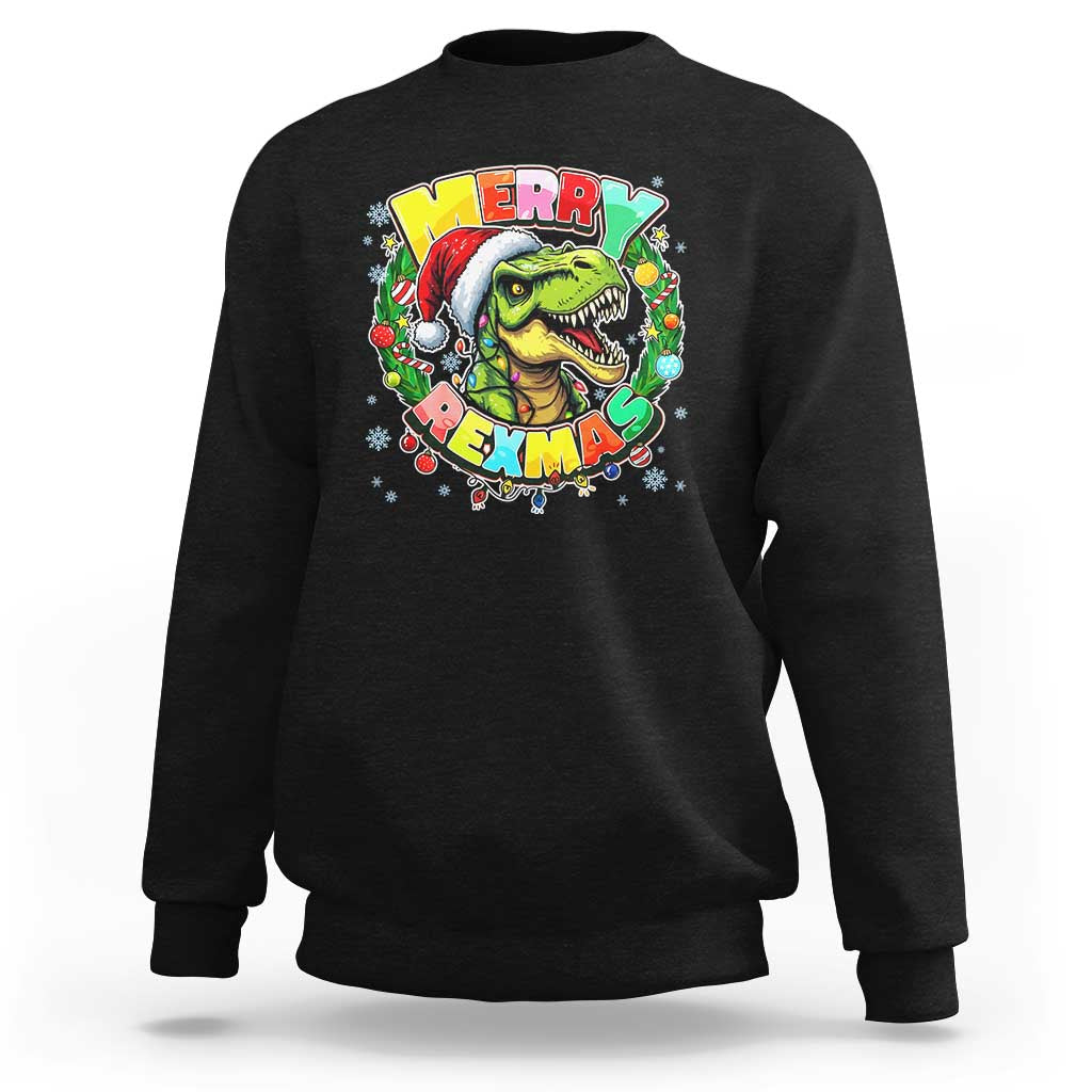 Funny Christmas Dinosaur Sweatshirt Merry Rexmas Dino Xmas Wreath - Wonder Print Shop