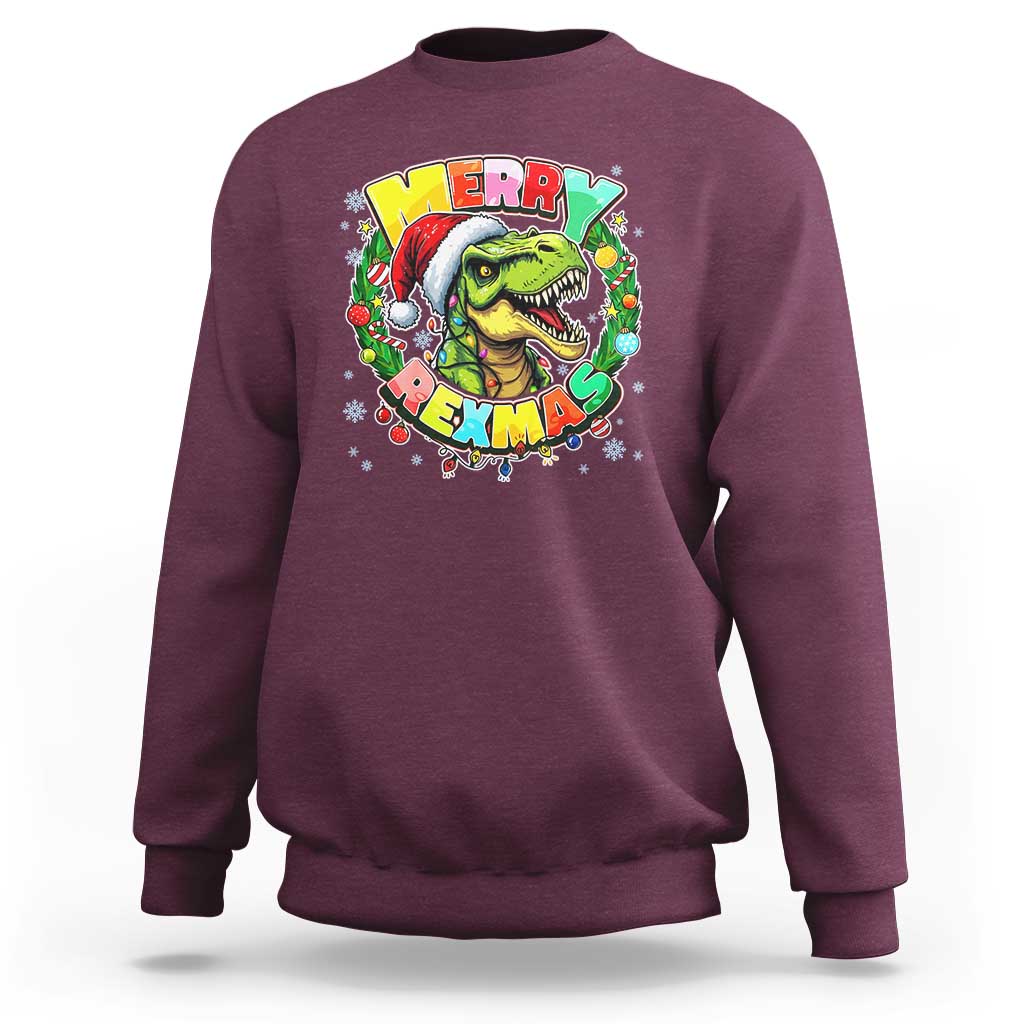 Funny Christmas Dinosaur Sweatshirt Merry Rexmas Dino Xmas Wreath - Wonder Print Shop