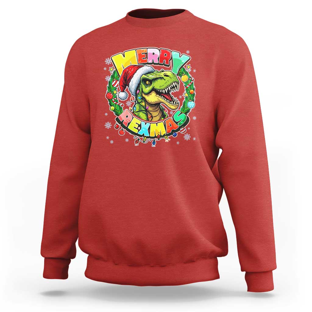 Funny Christmas Dinosaur Sweatshirt Merry Rexmas Dino Xmas Wreath - Wonder Print Shop