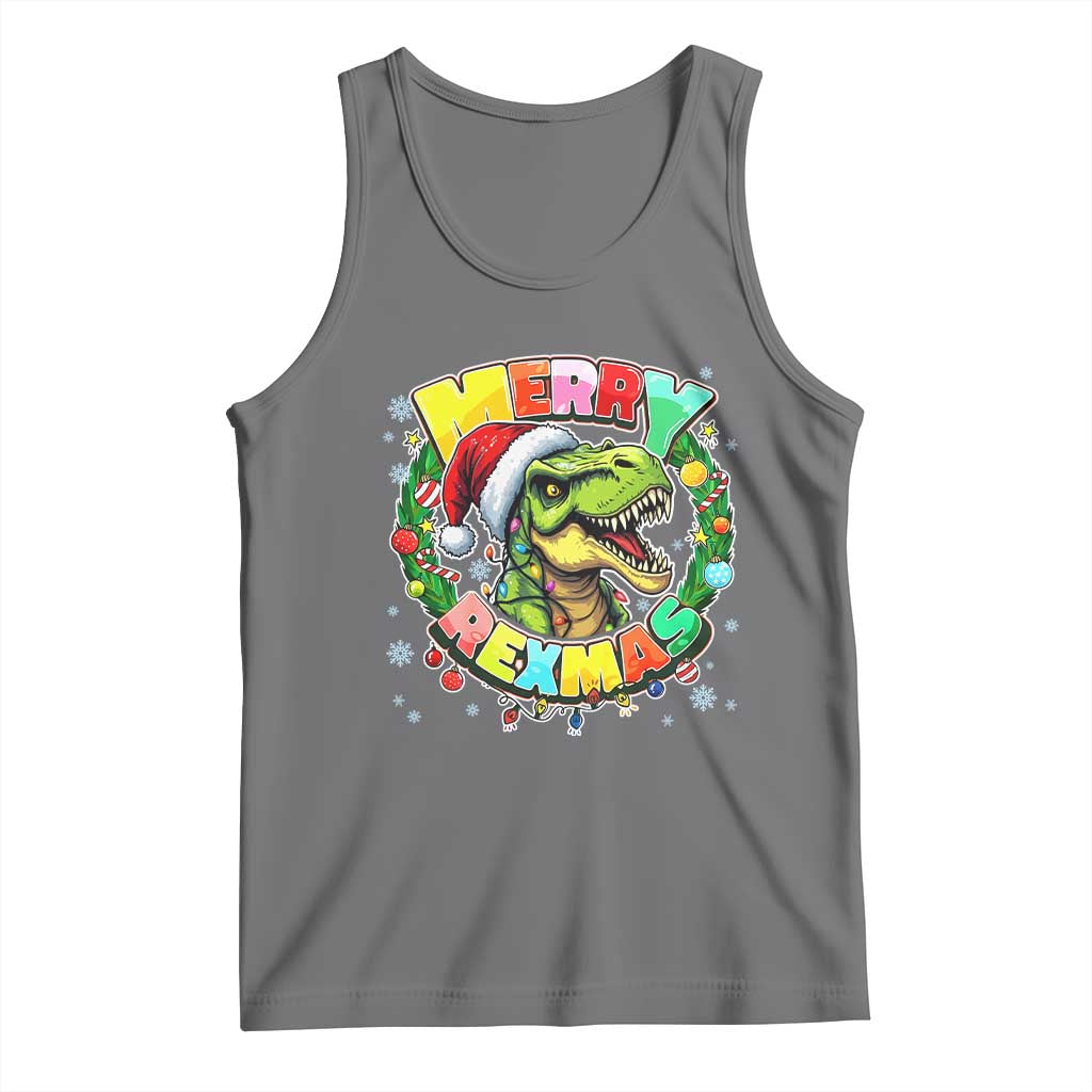 Funny Christmas Dinosaur Tank Top Merry Rexmas Dino Xmas Wreath - Wonder Print Shop