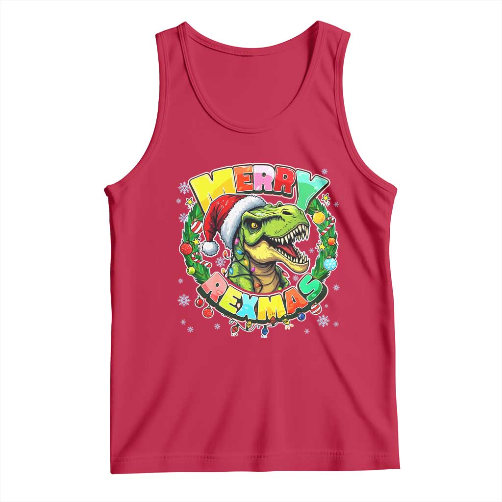 Funny Christmas Dinosaur Tank Top Merry Rexmas Dino Xmas Wreath - Wonder Print Shop