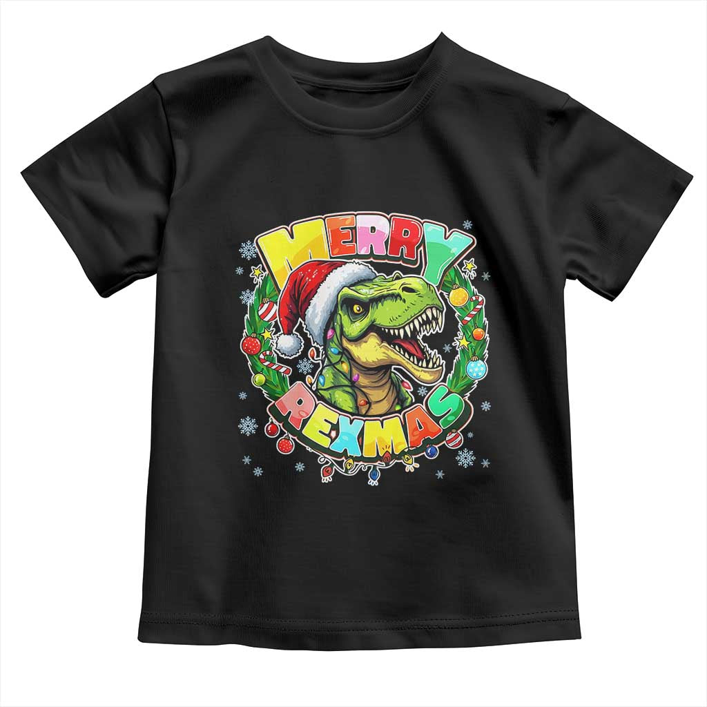 Funny Christmas Dinosaur Toddler T Shirt Merry Rexmas Dino Xmas Wreath - Wonder Print Shop