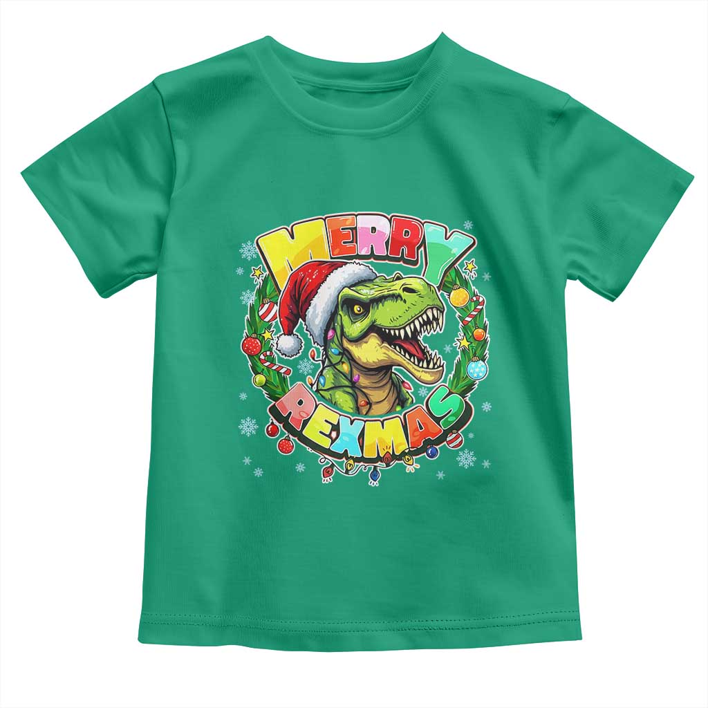 Funny Christmas Dinosaur Toddler T Shirt Merry Rexmas Dino Xmas Wreath - Wonder Print Shop