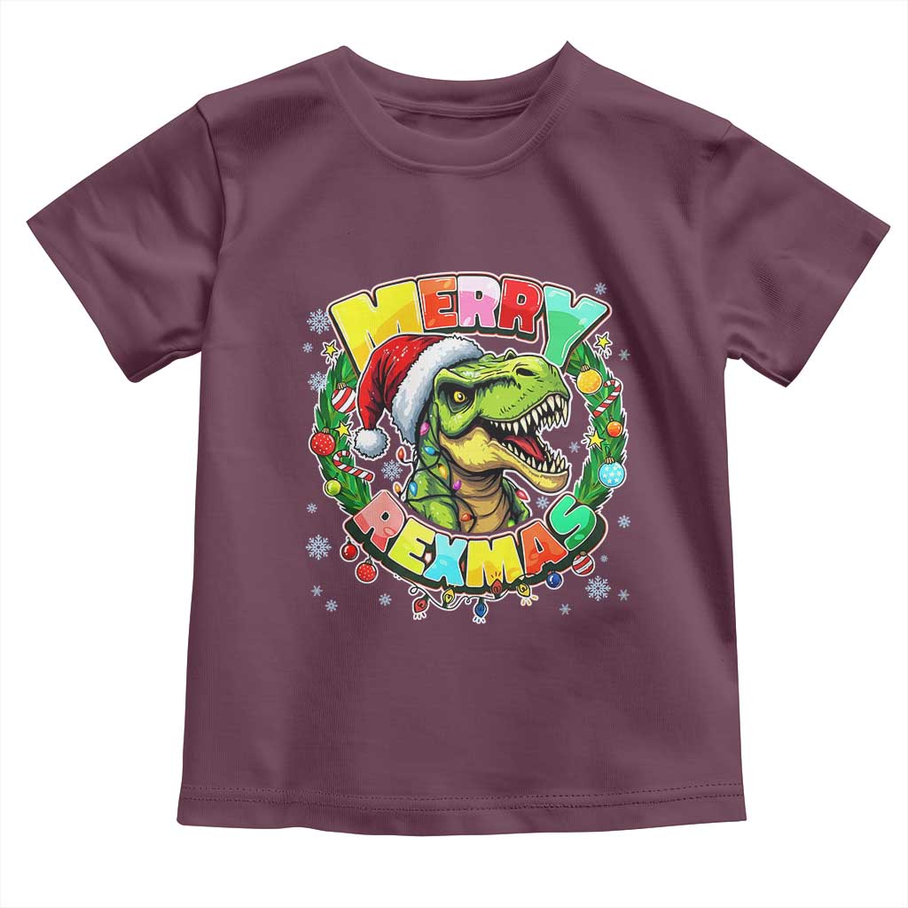 Funny Christmas Dinosaur Toddler T Shirt Merry Rexmas Dino Xmas Wreath - Wonder Print Shop