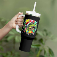Funny Christmas Dinosaur Tumbler With Handle Merry Rexmas Dino Xmas Wreath - Wonder Print Shop