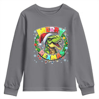 Funny Christmas Dinosaur Youth Sweatshirt Merry Rexmas Dino Xmas Wreath - Wonder Print Shop