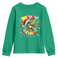 Funny Christmas Dinosaur Youth Sweatshirt Merry Rexmas Dino Xmas Wreath - Wonder Print Shop