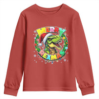 Funny Christmas Dinosaur Youth Sweatshirt Merry Rexmas Dino Xmas Wreath - Wonder Print Shop