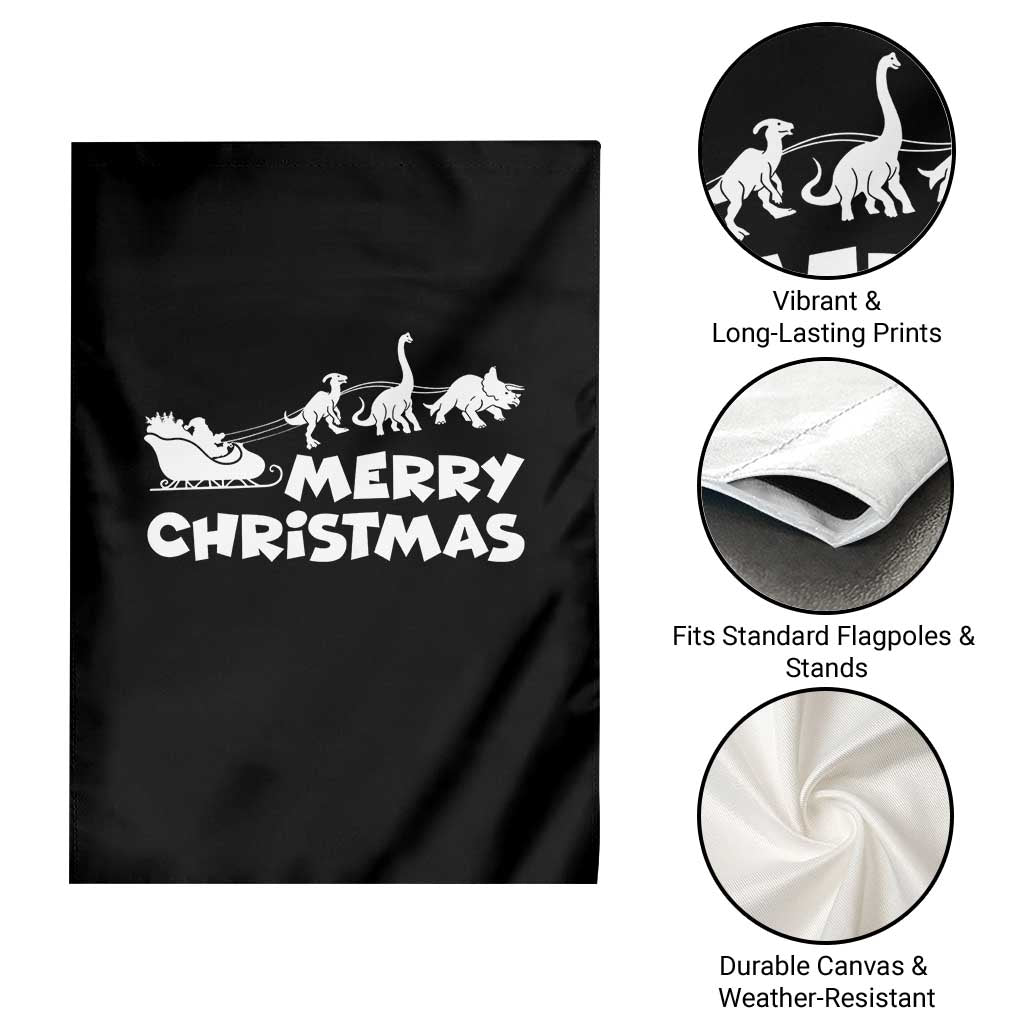 Funny Xmas Dinosaur Garden Flag Merry Christmas Dino Santa's Sleigh - Wonder Print Shop
