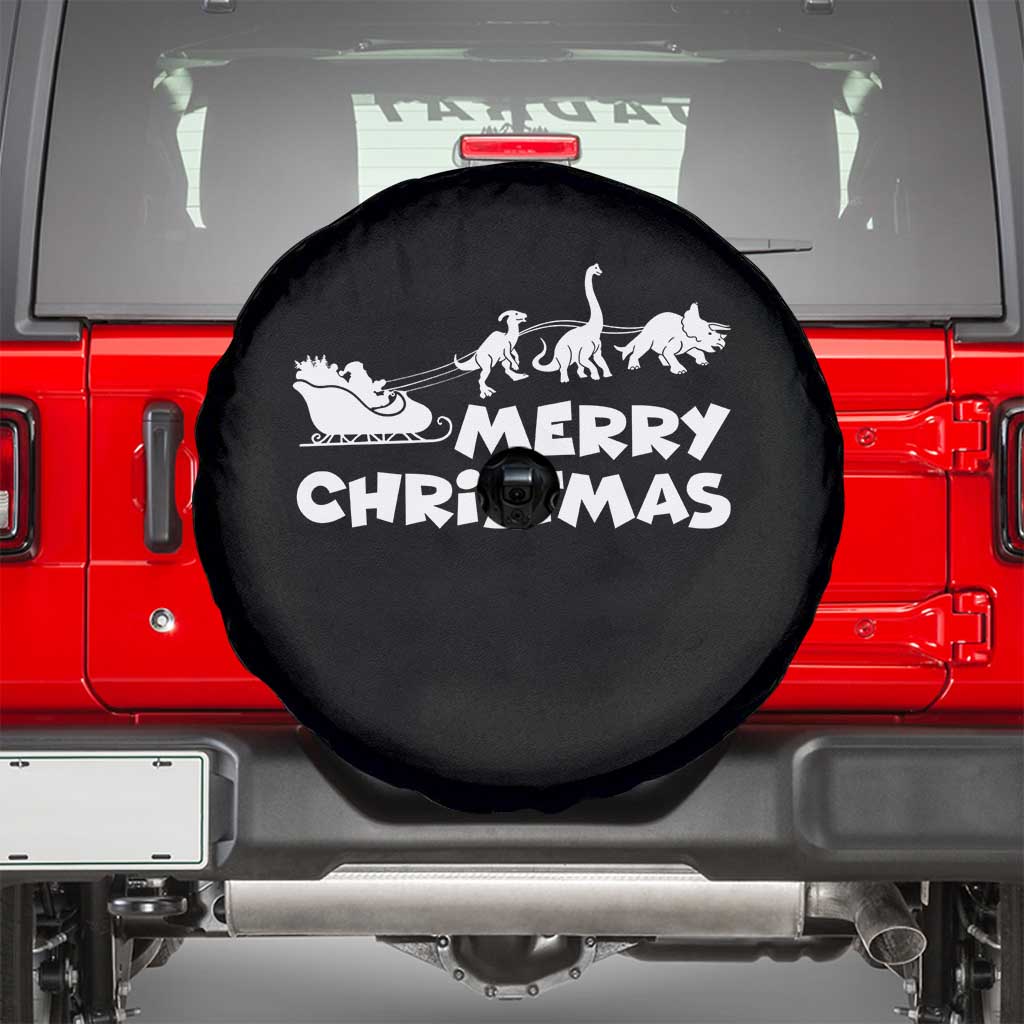 Funny Xmas Dinosaur Spare Tire Cover Merry Christmas Dino Santa's Sleigh - Wonder Print Shop