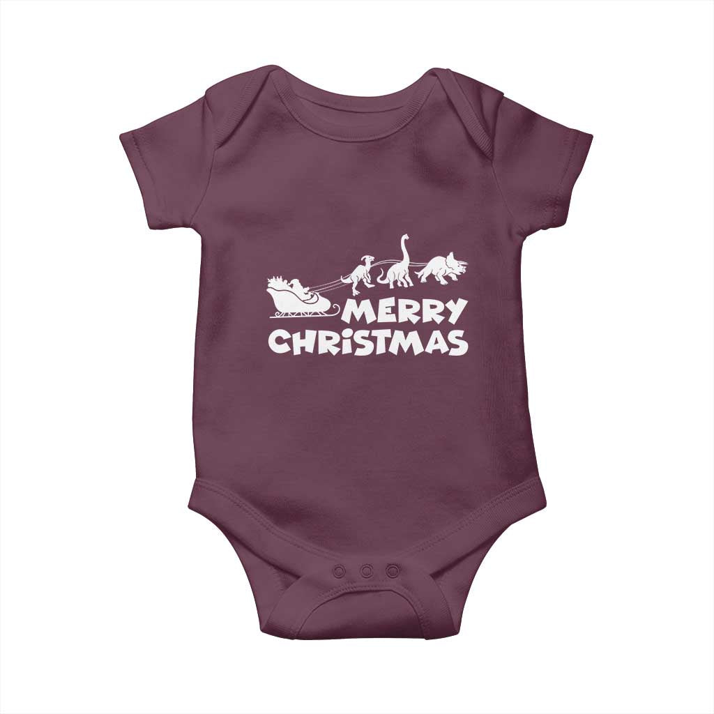 Funny Xmas Dinosaur Baby Onesie Merry Christmas Dino Santa's Sleigh - Wonder Print Shop