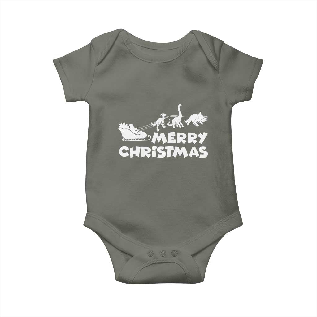 Funny Xmas Dinosaur Baby Onesie Merry Christmas Dino Santa's Sleigh - Wonder Print Shop