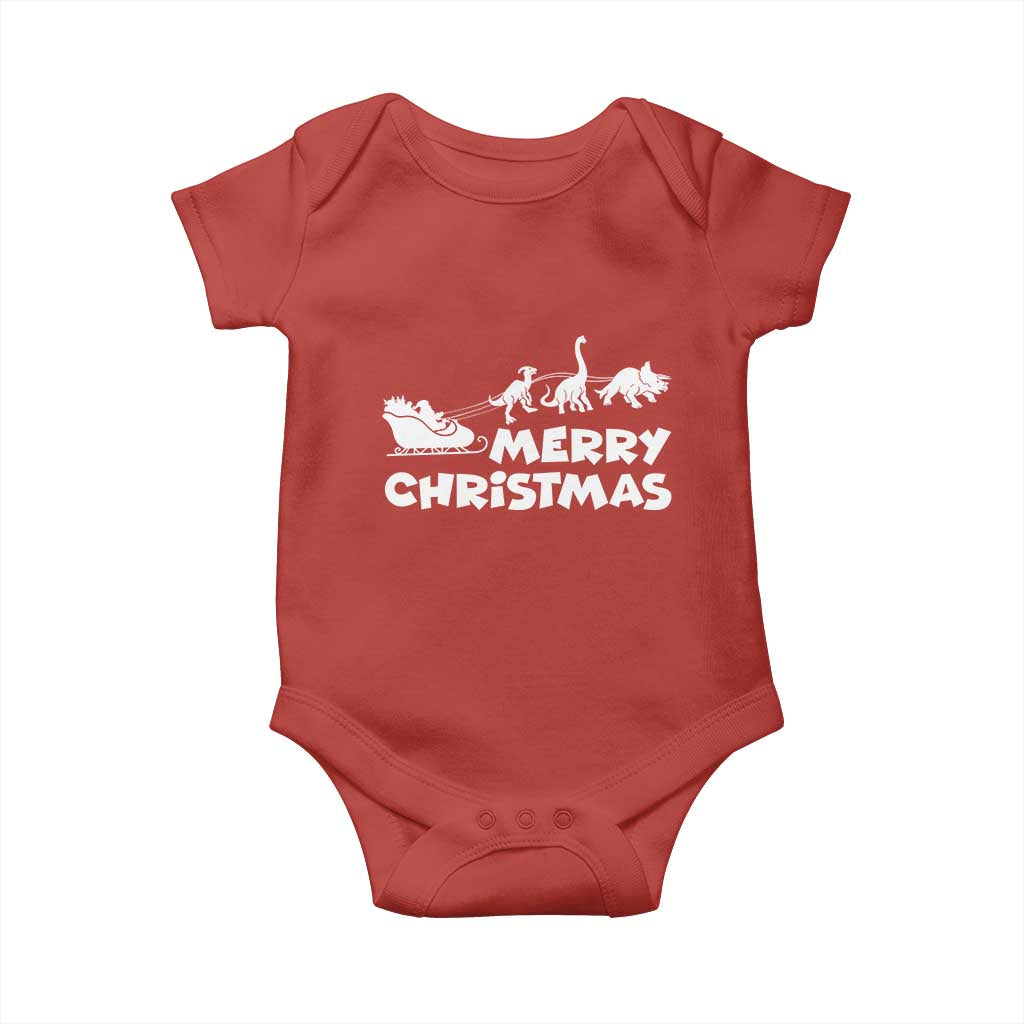 Funny Xmas Dinosaur Baby Onesie Merry Christmas Dino Santa's Sleigh - Wonder Print Shop