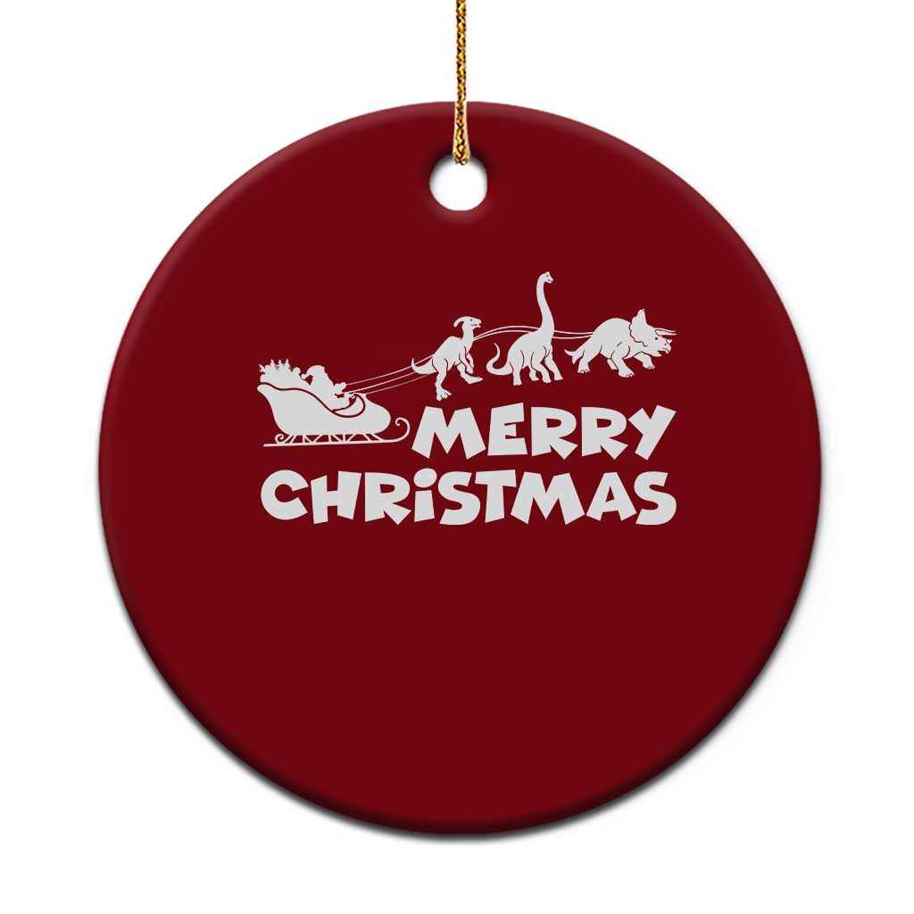 Funny Xmas Dinosaur Ceramic Ornament Merry Christmas Dino Santa's Sleigh - Wonder Print Shop