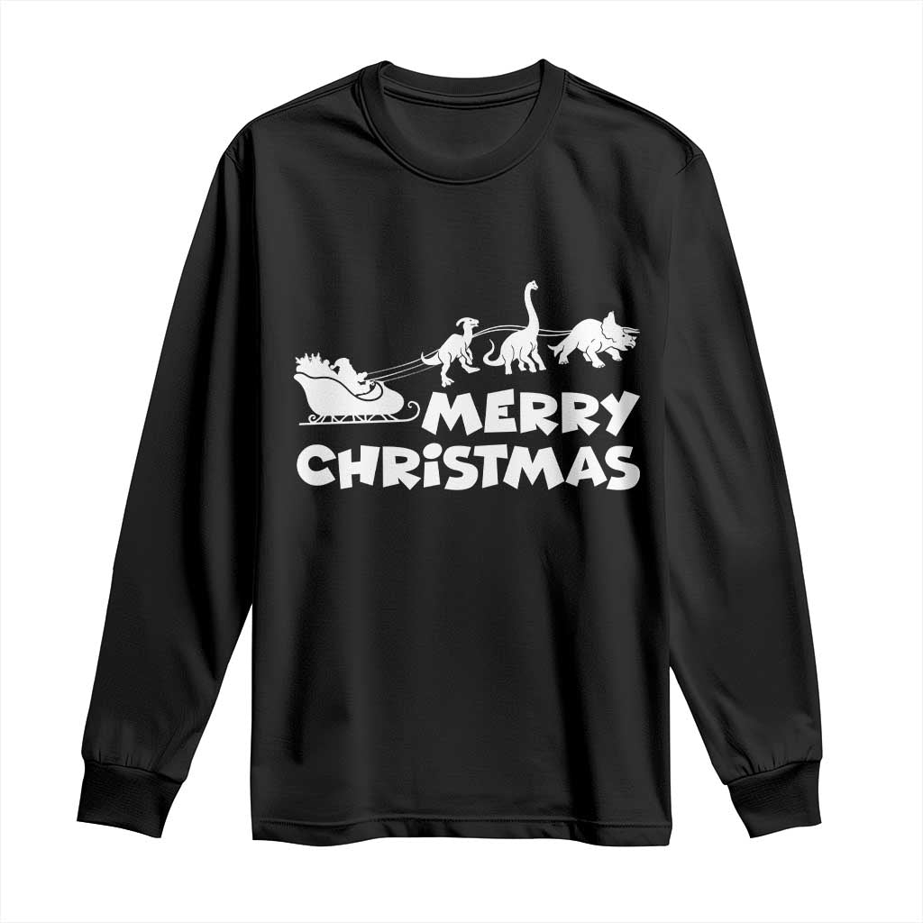 Funny Xmas Dinosaur Long Sleeve Shirt Merry Christmas Dino Santa's Sleigh - Wonder Print Shop
