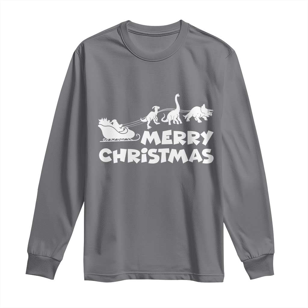 Funny Xmas Dinosaur Long Sleeve Shirt Merry Christmas Dino Santa's Sleigh - Wonder Print Shop