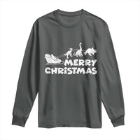 Funny Xmas Dinosaur Long Sleeve Shirt Merry Christmas Dino Santa's Sleigh - Wonder Print Shop