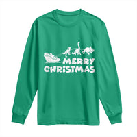 Funny Xmas Dinosaur Long Sleeve Shirt Merry Christmas Dino Santa's Sleigh - Wonder Print Shop