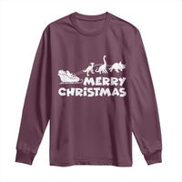 Funny Xmas Dinosaur Long Sleeve Shirt Merry Christmas Dino Santa's Sleigh - Wonder Print Shop
