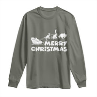 Funny Xmas Dinosaur Long Sleeve Shirt Merry Christmas Dino Santa's Sleigh - Wonder Print Shop