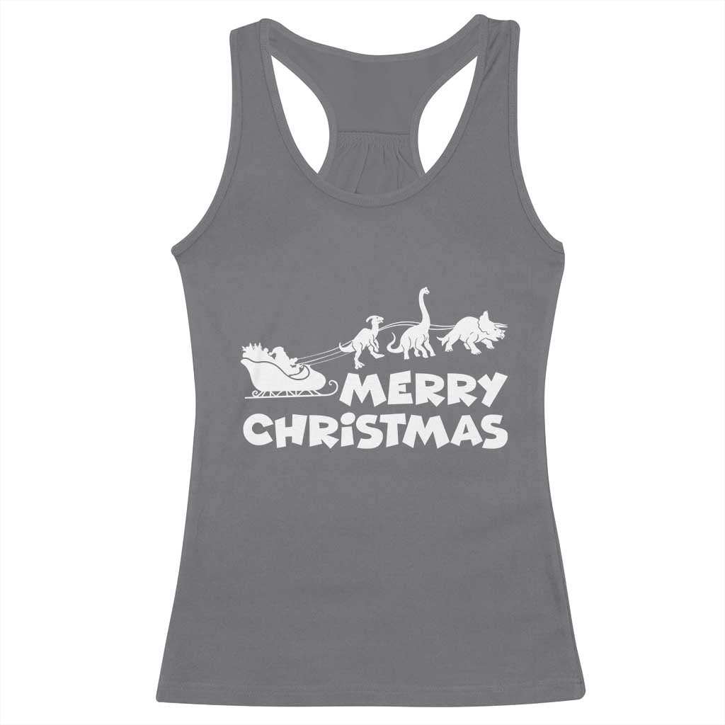 Funny Xmas Dinosaur Racerback Tank Top Merry Christmas Dino Santa's Sleigh - Wonder Print Shop