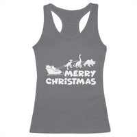 Funny Xmas Dinosaur Racerback Tank Top Merry Christmas Dino Santa's Sleigh - Wonder Print Shop