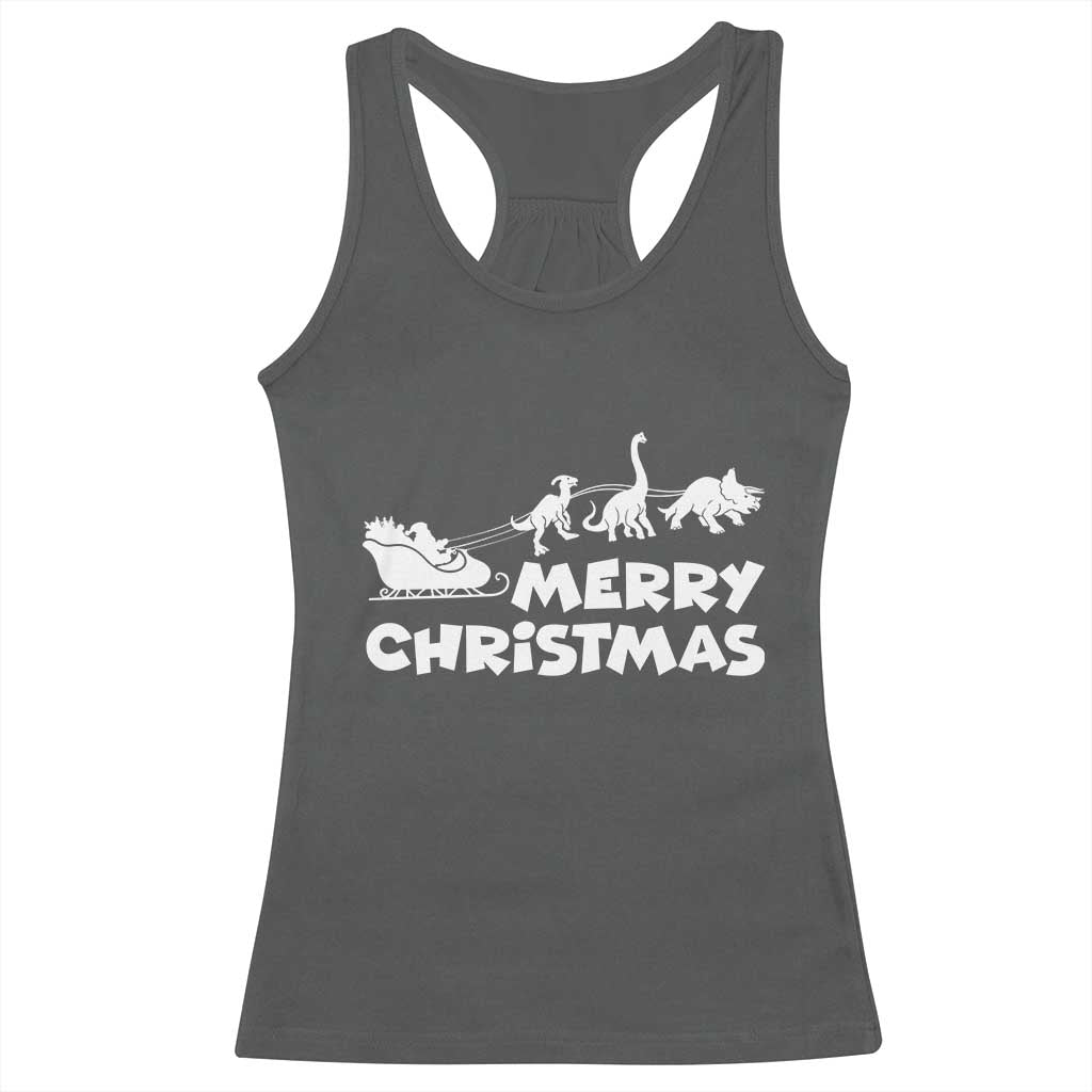 Funny Xmas Dinosaur Racerback Tank Top Merry Christmas Dino Santa's Sleigh - Wonder Print Shop