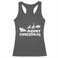 Funny Xmas Dinosaur Racerback Tank Top Merry Christmas Dino Santa's Sleigh - Wonder Print Shop