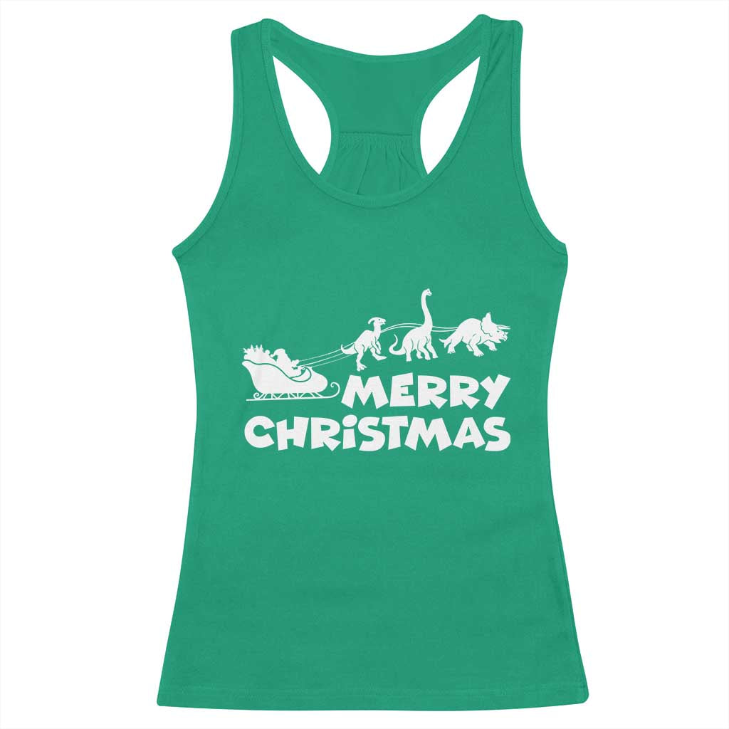 Funny Xmas Dinosaur Racerback Tank Top Merry Christmas Dino Santa's Sleigh - Wonder Print Shop